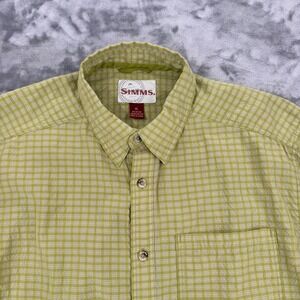 Simms Fishing Products Mens XL Green Plaid Short Sleeve Button Up Shirt Nylon